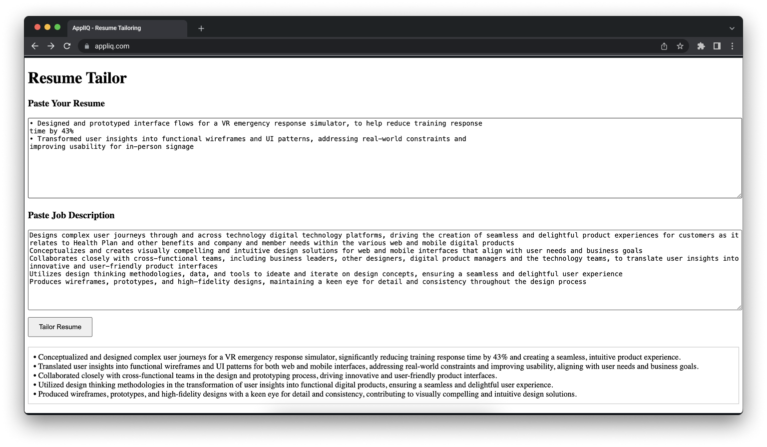 Very early ApplIQ prototype with a simple UI for testing the core flow.