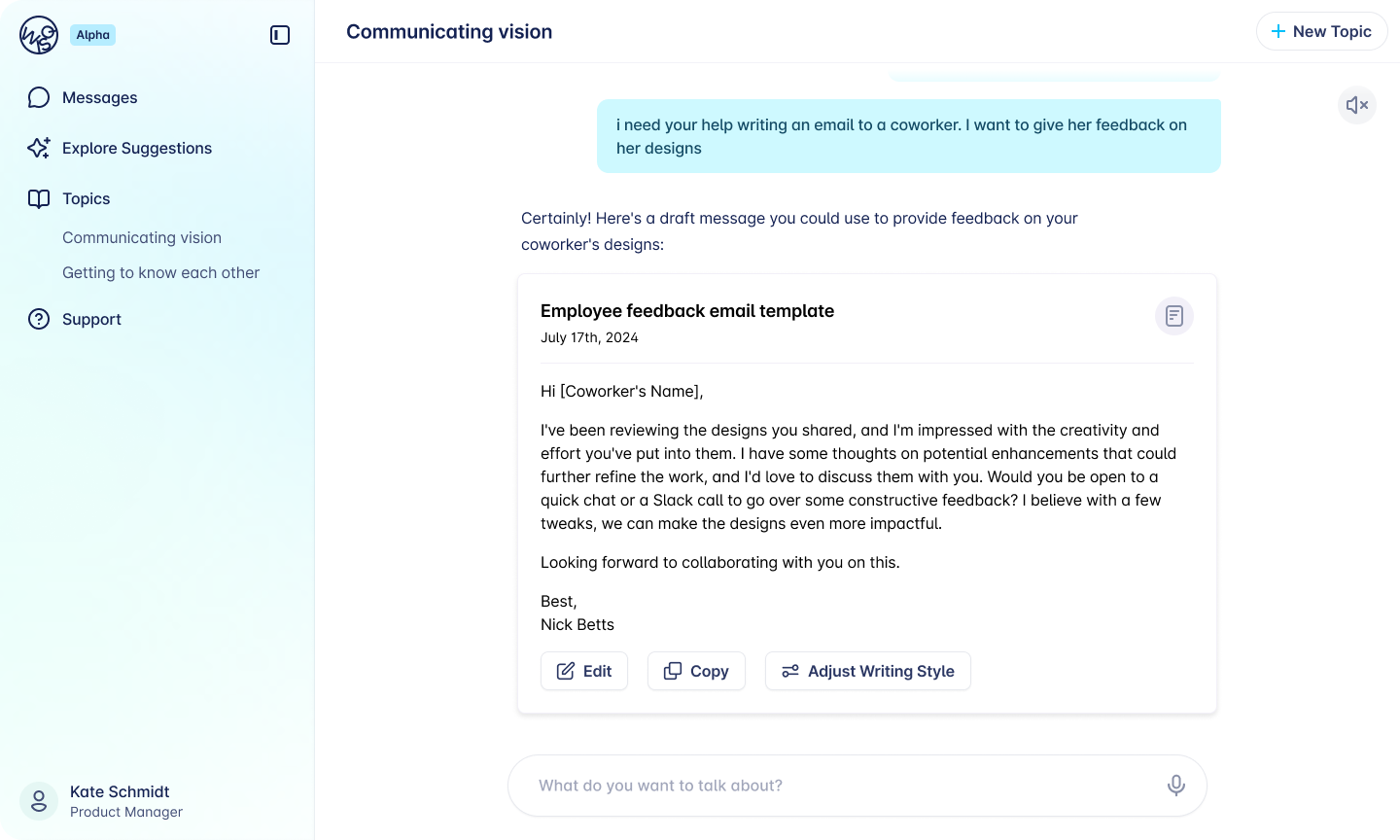 Wisq design iteration showing a default chat state.